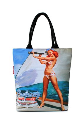 Бавовняна жіноча сумка POOLPARTY з трендовим принтом pool-navy-chicks фото